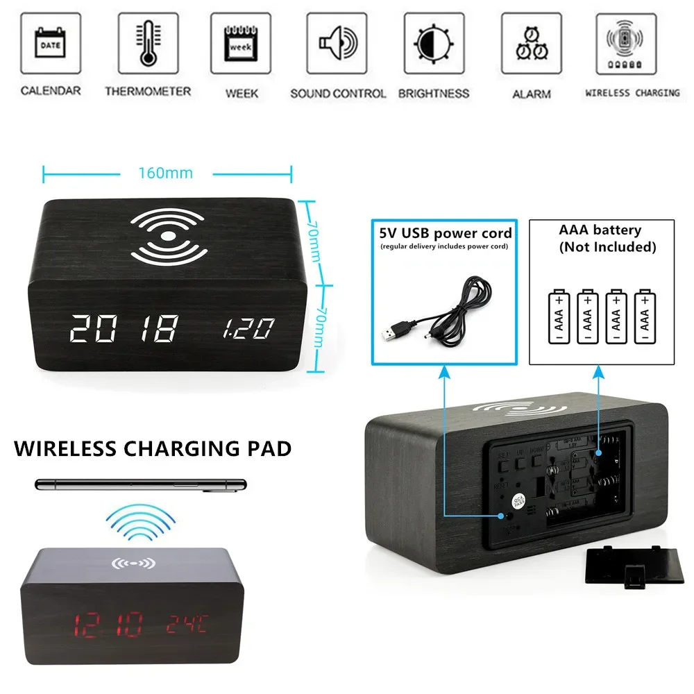 Alarm Clock LED Digital Wooden - Modern Electronics Gadgets review and price